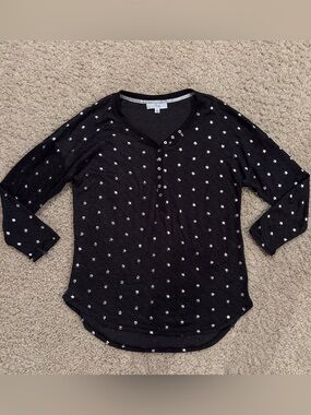Ande Women’s Silver Star Soft Lightweight Button Up Pajama PJ Top Size Small